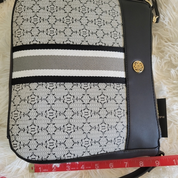 Nanette Lepore® Black,White & Gray Double Section Logo Crossbody with St… - Picture 5 of 6